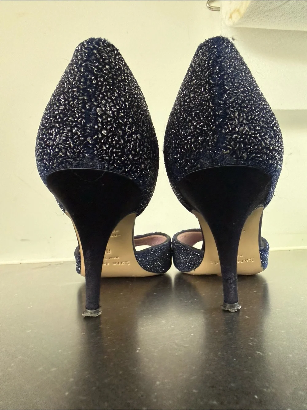 kate spade Navy Glitter D'Orsay Peep-Toe Heels